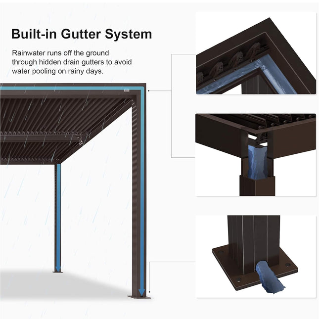 Alora Premium Outdoor Aluminum Louvered Patio Pergola With LED Lights [PERGOLA ONLY] (SAK24896) - Pergolas | Patioza