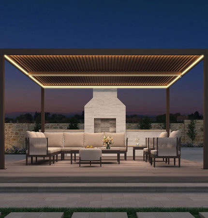 Alora Premium Outdoor Aluminum Louvered Patio Pergola With LED Lights [PERGOLA ONLY] (SAK24896) - Pergolas | Patioza