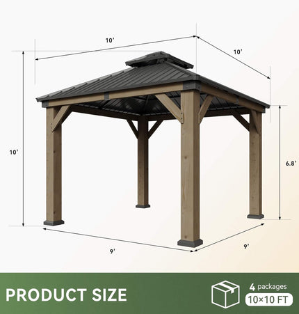 Alora Premium Outdoor Cedar Wood Galvanized Steel Hardtop Gazebo (SAK23907) - Canopies & Gazebos | Patioza