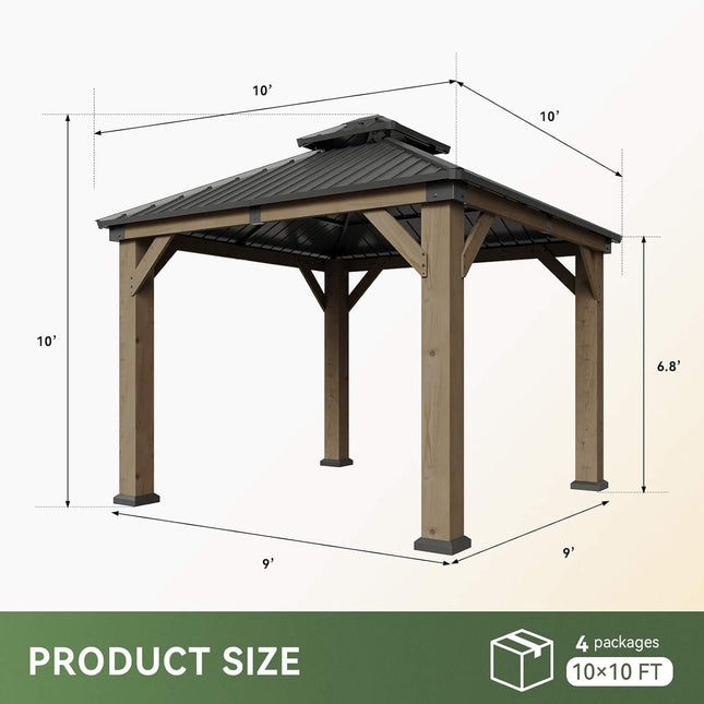 Alora Premium Outdoor Cedar Wood Galvanized Steel Hardtop Gazebo (SAK23907) - Canopies & Gazebos | Patioza