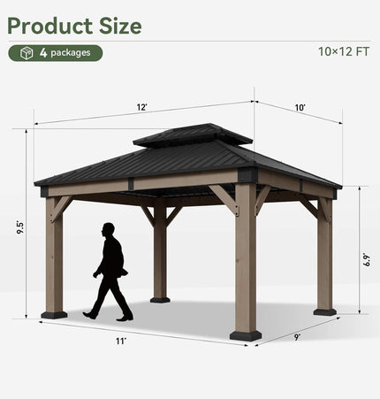 Alora Premium Outdoor Cedar Wood Galvanized Steel Hardtop Gazebo (SAK23907) - Canopies & Gazebos | Patioza