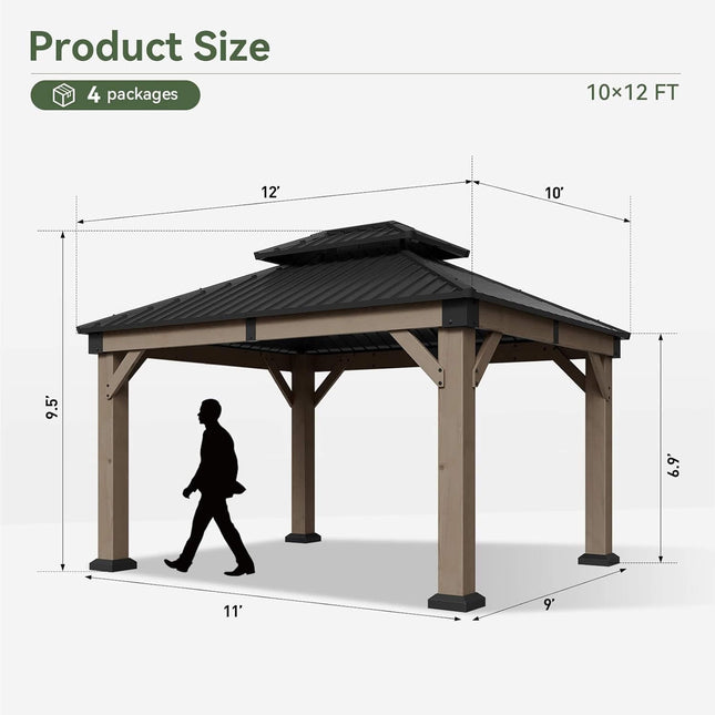 Alora Premium Outdoor Cedar Wood Galvanized Steel Hardtop Gazebo (SAK23907) - Canopies & Gazebos | Patioza