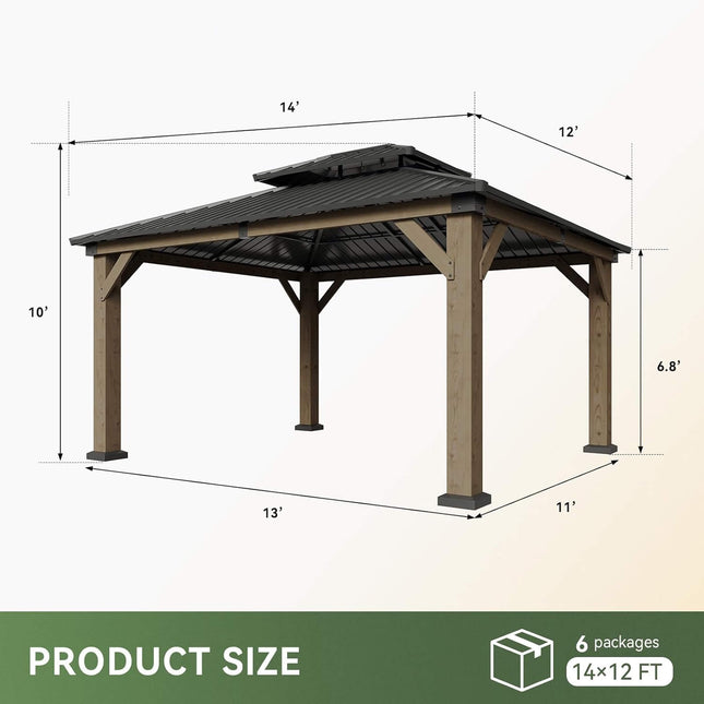 Alora Premium Outdoor Cedar Wood Galvanized Steel Hardtop Gazebo (SAK23907) - Canopies & Gazebos | Patioza