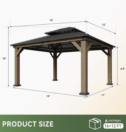 Alora Premium Outdoor Cedar Wood Galvanized Steel Hardtop Gazebo (SAK23907) - Canopies & Gazebos | Patioza