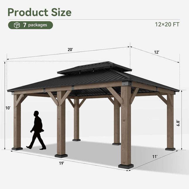 Alora Premium Outdoor Cedar Wood Galvanized Steel Hardtop Gazebo (SAK23907) - Canopies & Gazebos | Patioza