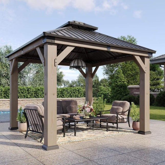 Alora Premium Outdoor Cedar Wood Galvanized Steel Hardtop Gazebo (SAK23907) - Canopies & Gazebos | Patioza
