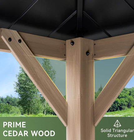 Alora Premium Outdoor Cedar Wood Galvanized Steel Hardtop Gazebo (SAK23907) - Canopies & Gazebos | Patioza
