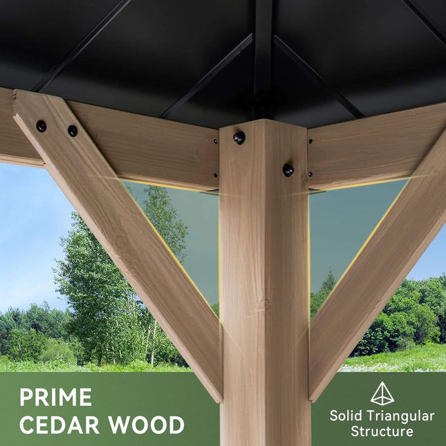 Alora Premium Outdoor Cedar Wood Galvanized Steel Hardtop Gazebo (SAK23907) - Canopies & Gazebos | Patioza