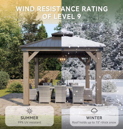 Alora Premium Outdoor Cedar Wood Galvanized Steel Hardtop Gazebo (SAK23907) - Canopies & Gazebos | Patioza