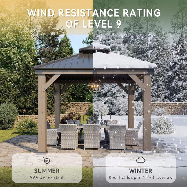 Alora Premium Outdoor Cedar Wood Galvanized Steel Hardtop Gazebo (SAK23907) - Canopies & Gazebos | Patioza