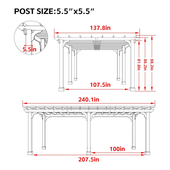 Alora Premium Outdoor Cedar Wood Pergola with Slatted Roof