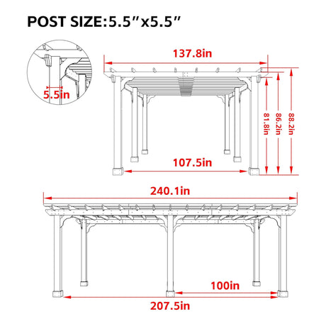 Alora Premium Outdoor Cedar Wood Pergola with Slatted Roof - Pergolas | Patioza