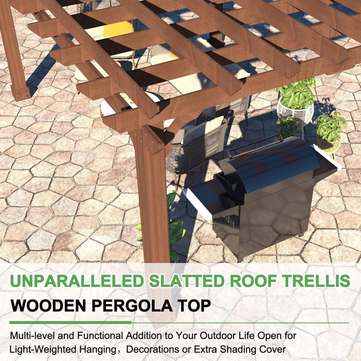 Alora Premium Outdoor Cedar Wood Pergola with Slatted Roof - Pergolas | Patioza