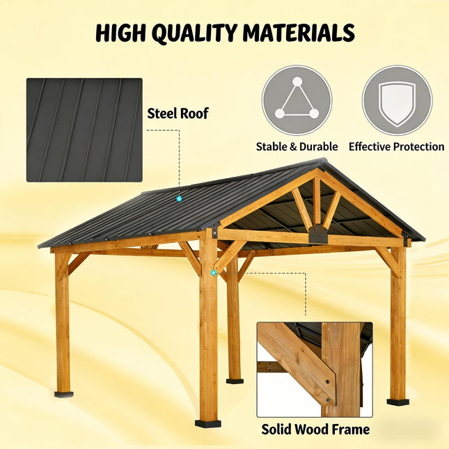 [09X11FT] Premium Outdoor Hardtop Patio Backyard Gazebo (SAK86341) - Gazebos | Patioza