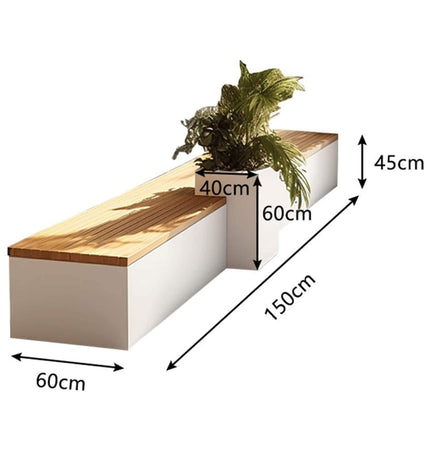 Premium Outdoor Industrial Metal Garden Bench With Wooden Seat And Planter [Made To Order] (SAK83951) - Potting Benches & Tables | Patioza