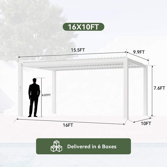 Alora Premium White Outdoor Metal Louvered Pergola With Drainage System (SAK87265) - Pergolas | Patioza