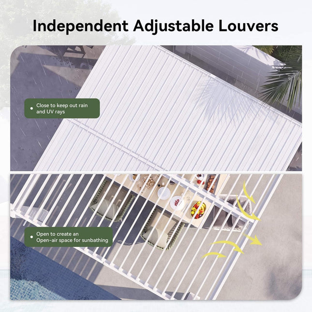 Alora Premium White Outdoor Metal Louvered Pergola With Drainage System (SAK87265) - Pergolas | Patioza
