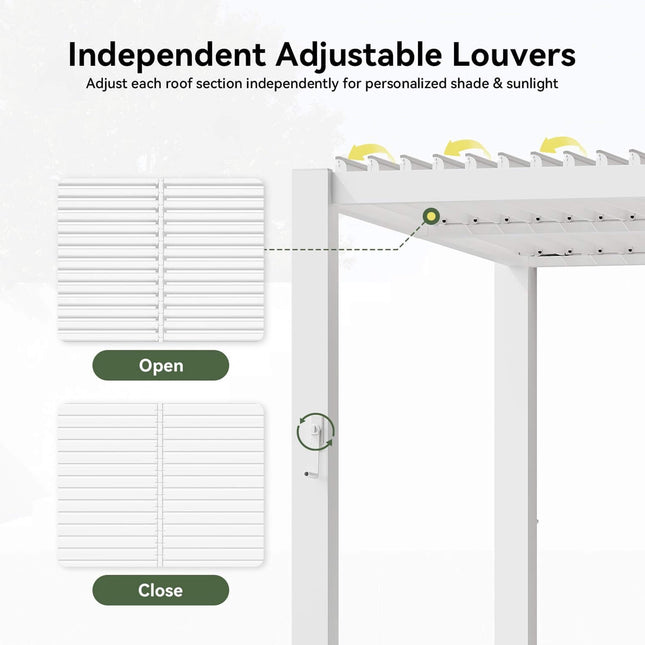 Alora Premium White Outdoor Metal Louvered Pergola With Drainage System (SAK87265) - Pergolas | Patioza