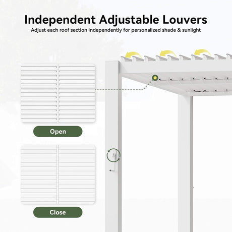 Alora Premium White Outdoor Metal Louvered Pergola With Drainage System (SAK87265) - Pergolas | Patioza