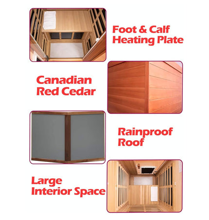 Thermora Xyra Premium 1-Person Outdoor Red Cedar Infrared Sauna with Low EMF, Chromotherapy, and Bluetooth - Infrared Saunas | Patioza