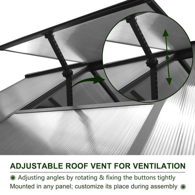 6x12 Ft. Premium Polycarbonate Walk-In Greenhouse Kit with Adjustable Vent and Lockable Door