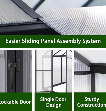 6x12 Ft. Premium Polycarbonate Walk-In Greenhouse Kit with Adjustable Vent and Lockable Door