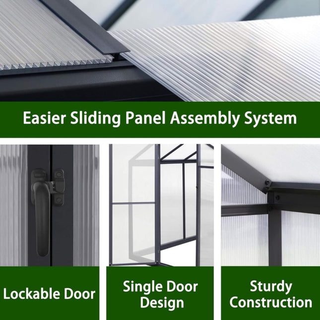 6x12 Ft. Premium Polycarbonate Walk-In Greenhouse Kit with Adjustable Vent and Lockable Door
