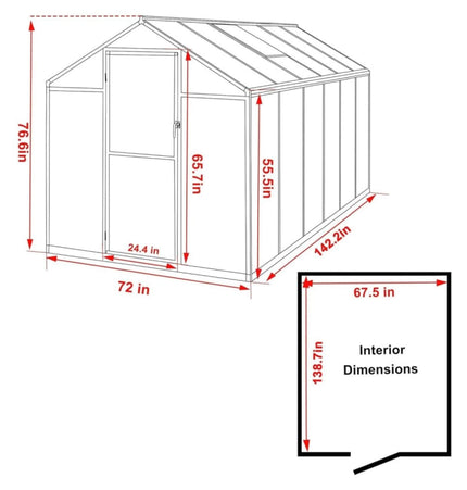 6x12 Ft. Premium Polycarbonate Walk-In Greenhouse Kit with Adjustable Vent and Lockable Door