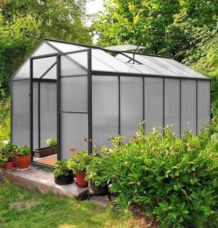 6x12 Ft. Premium Polycarbonate Walk-In Greenhouse Kit with Adjustable Vent and Lockable Door