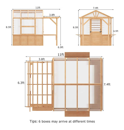 Premium Walk-In Spruce Wood Greenhouse With Pergola And Shelves (SAK75890) - Greenhouses | Patioza