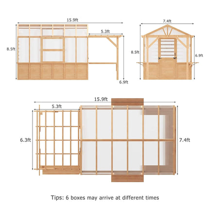 Premium Walk-In Spruce Wood Greenhouse With Pergola And Shelves (SAK75890) - Greenhouses | Patioza