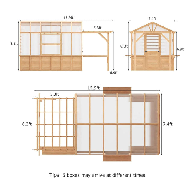 Premium Walk-In Spruce Wood Greenhouse With Pergola And Shelves (SAK75890) - Greenhouses | Patioza