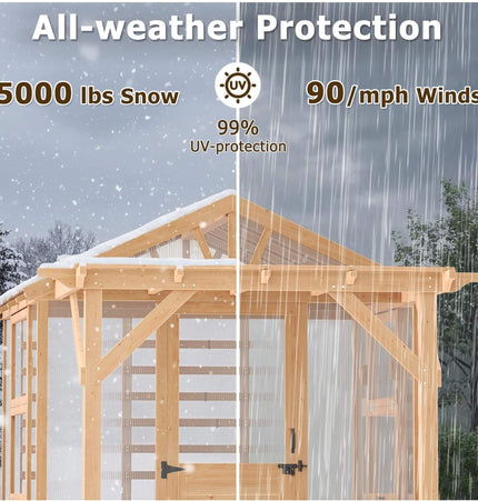 Premium Walk-In Spruce Wood Greenhouse With Pergola And Shelves (SAK75890) - Greenhouses | Patioza