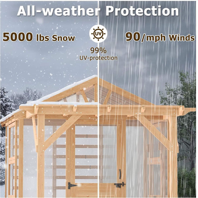 Premium Walk-In Spruce Wood Greenhouse With Pergola And Shelves (SAK75890) - Greenhouses | Patioza