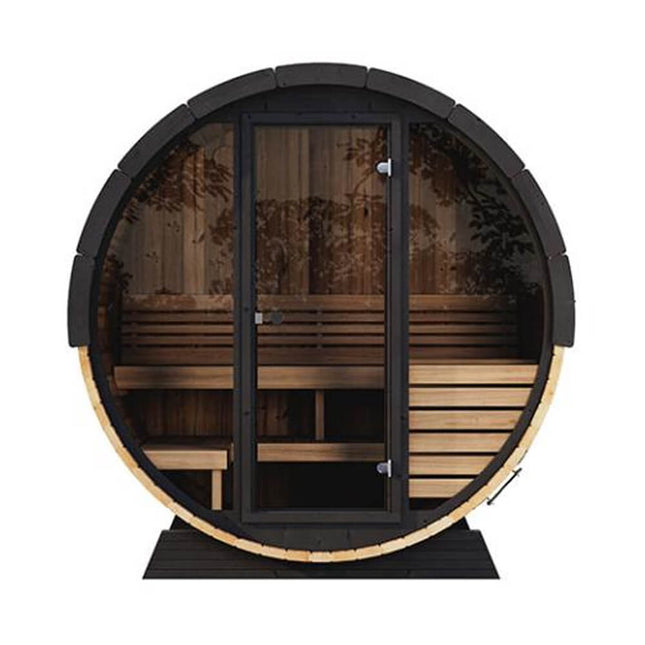 SaunaLife Model EE6G Ergo Series 4 - Person Outdoor Sauna Barrel With Tempered Glass Front [SL - MODELEE6G] (SAK39412) - Outdoor Saunas | Patioza