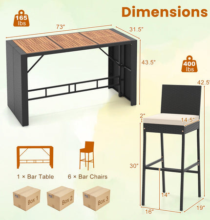 7 Pieces Patio Rattan Bar Set with Seat Cushions for Porch Yard Garden - Patio Furniture | Patioza
