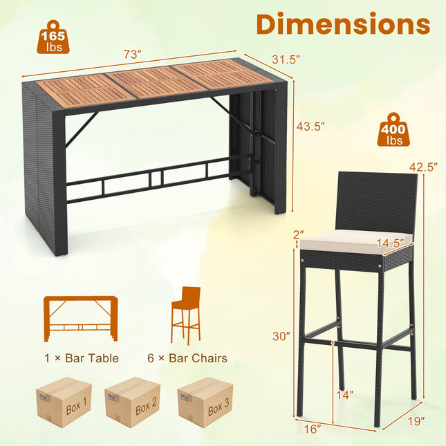 7 Pieces Patio Rattan Bar Set with Seat Cushions for Porch Yard Garden - Patio Furniture | Patioza