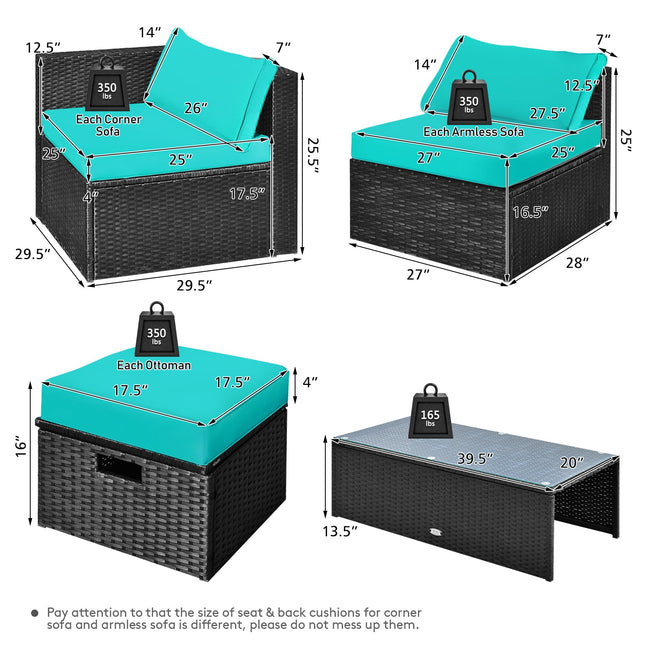 8 Pieces Patio Rattan Storage Table Furniture Set - Turquoise - Patio Furniture | Patioza