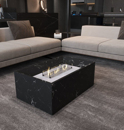 Black Marble Coffee Table with Built - in Fireplace - Fire Pits | Patioza