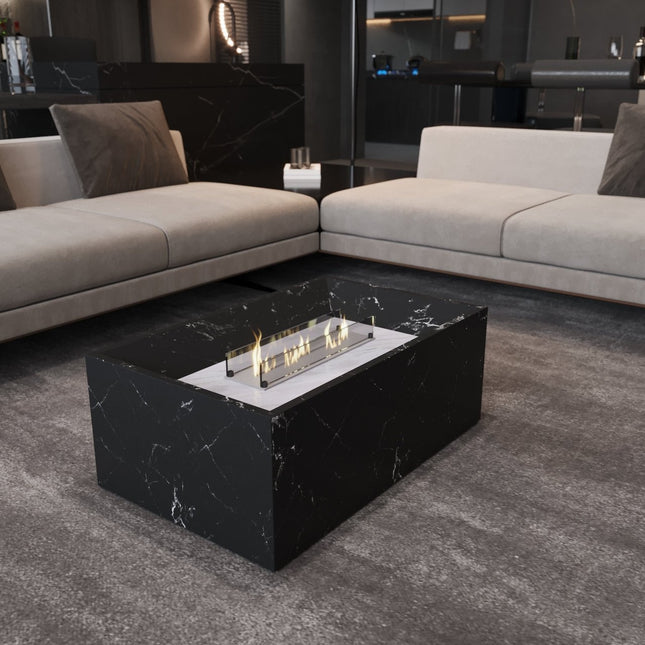 Black Marble Coffee Table with Built - in Fireplace - Fire Pits | Patioza