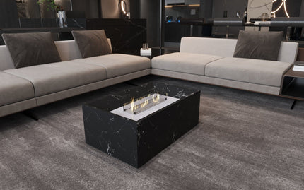 Black Marble Coffee Table with Built - in Fireplace - Fire Pits | Patioza