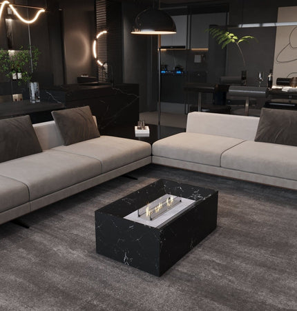 Black Marble Coffee Table with Built - in Fireplace - Fire Pits | Patioza