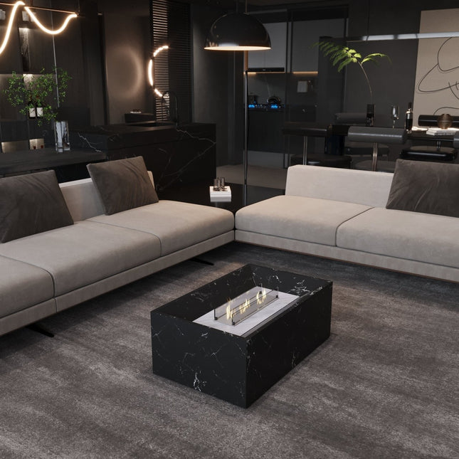 Black Marble Coffee Table with Built - in Fireplace - Fire Pits | Patioza