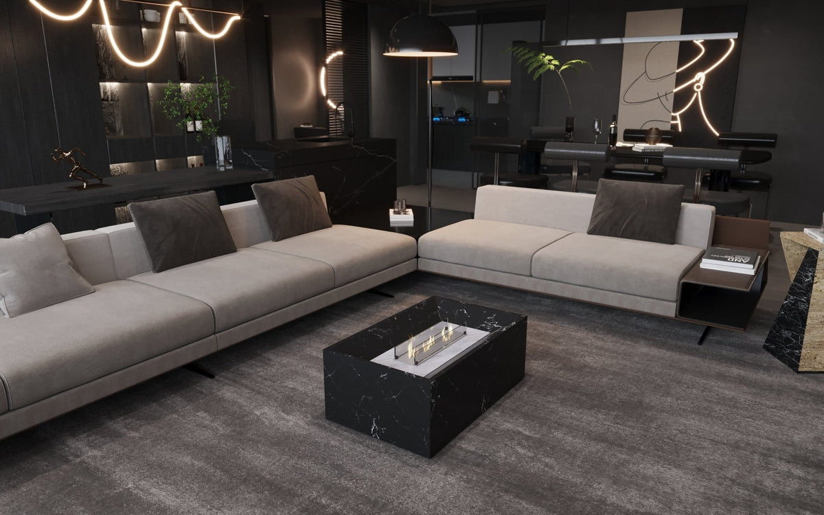 Black Marble Coffee Table with Built - in Fireplace - Fire Pits | Patioza