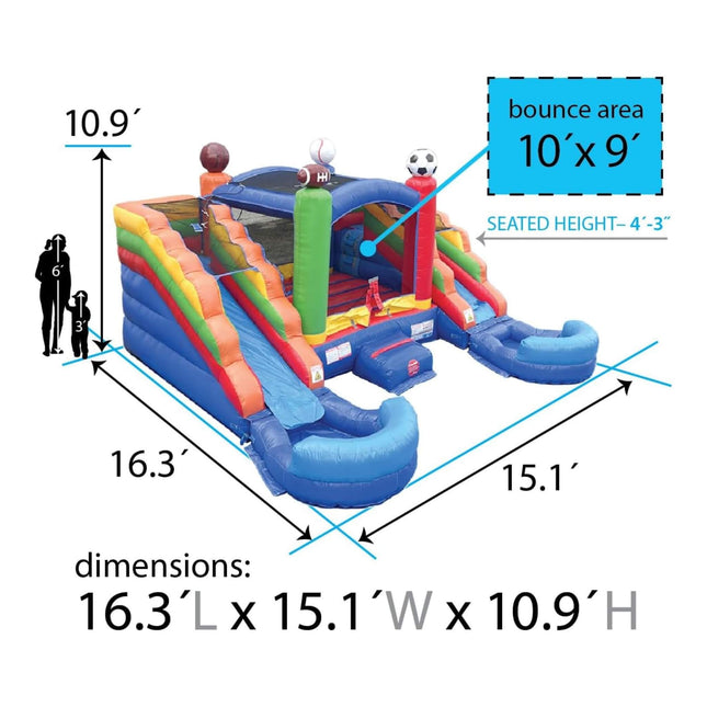 16FT Sports Castle Bounce House With Double Water Slides (SAK17635) - Inflatable Bouncers | Patioza