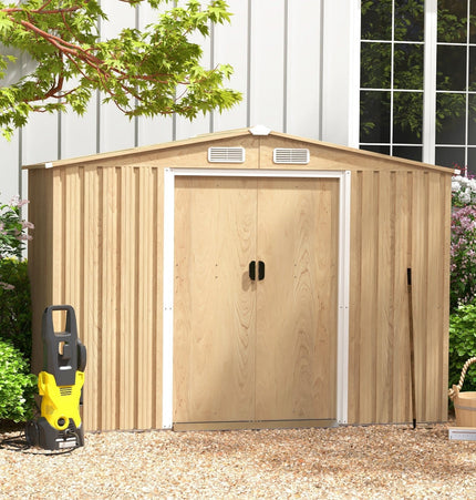 Weather Resistant Galvanized Steel Shed with Tilted Roof for Backyard Garden Patio Lawn - Natural - Storage Sheds | Patioza