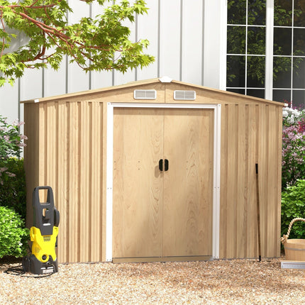 Weather Resistant Galvanized Steel Shed with Tilted Roof for Backyard Garden Patio Lawn - Natural - Storage Sheds | Patioza