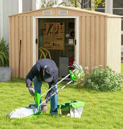 Weather Resistant Galvanized Steel Shed with Tilted Roof for Backyard Garden Patio Lawn - Natural - Storage Sheds | Patioza