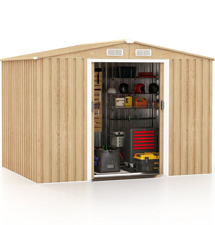 Weather Resistant Galvanized Steel Shed with Tilted Roof for Backyard Garden Patio Lawn - Natural - Storage Sheds | Patioza