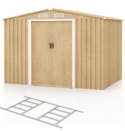 Weather Resistant Galvanized Steel Shed with Tilted Roof for Backyard Garden Patio Lawn - Natural - Storage Sheds | Patioza